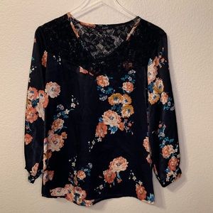 Floral top with lace trim